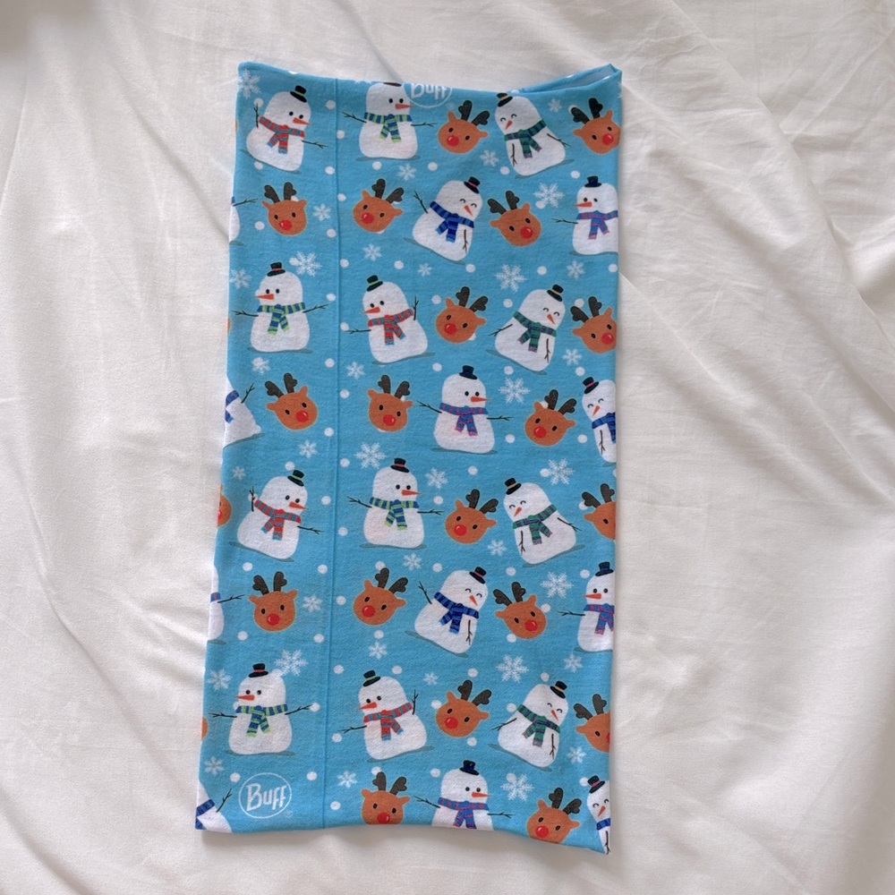 Buff Festive Blue Neck Gaiter with Snowmen and Reindeer - Kids